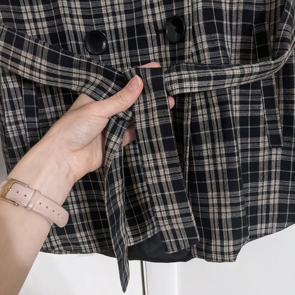 ZARA Basic Plaid Business Professional Double Breasted Jacket Blazer Size XS - Picture 5 of 7